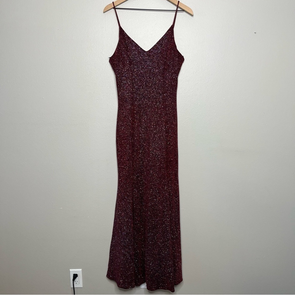VTG 90s Whimsigoth‎ Maxi Dress  Gown M Burgundy Glitter Event Party Cocktail